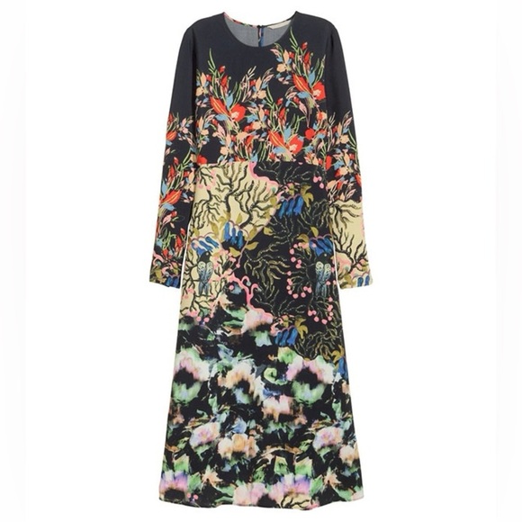 H&M Dresses & Skirts - H&M Long Sleeve Printed Midi Dress – Bold Artistic Floral Print – Elegant  Sz 2